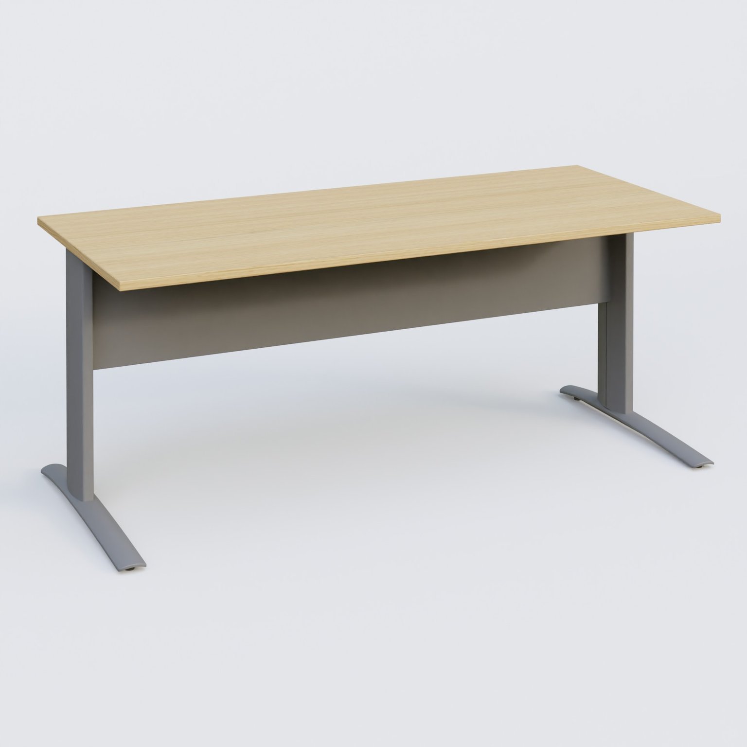 K1 Plateau droit 180x80 avec voile de fond métal. Plateau Chêne clair et pietement Aluminium