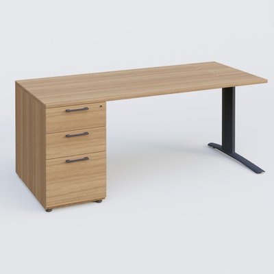 [Pas de famille] - [Pas de sous famille] - K1 Plateau droit 160x80 avec caisson porteur sous plateau mélamine à gauche. Plateau Noyer et pietement Anthracite