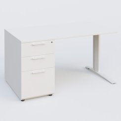 [Pas de famille] - [Pas de sous famille] - K1 Plateau droit 140x80 avec caisson porteur sous plateau mélamine à gauche. Plateau Blanc et pietement Blanc