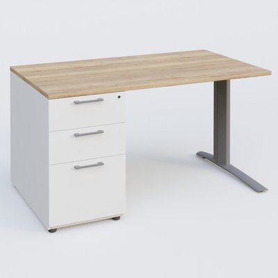 [Pas de famille] - [Pas de sous famille] - K1 Plateau droit 140x80 avec caisson porteur sous plateau mélamine à gauche. Plateau Chêne naturel et pietement Aluminium