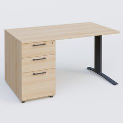 [Pas de famille] - [Pas de sous famille] - K1 Plateau droit 140x80 avec caisson porteur sous plateau mélamine à gauche. Plateau Hêtre et pietement Anthracite