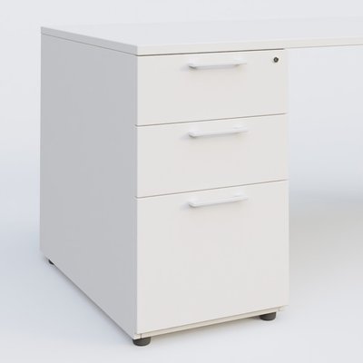 [Pas de famille] - [Pas de sous famille] - K1 Plateau droit 140x80 avec caisson porteur sous plateau mélamine à gauche. Plateau Blanc et pietement Blanc