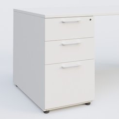 [Pas de famille] - [Pas de sous famille] - K1 Plateau droit 140x80 avec caisson porteur sous plateau mélamine à gauche. Plateau Blanc et pietement Blanc