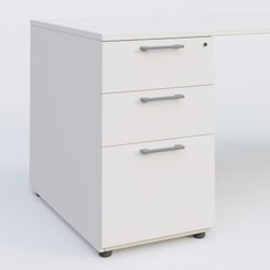 [Pas de famille] - [Pas de sous famille] - K1 Plateau droit 140x80 avec caisson porteur sous plateau mélamine à gauche. Plateau Blanc et pietement Aluminium