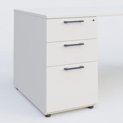[Pas de famille] - [Pas de sous famille] - K1 Plateau droit 140x80 avec caisson porteur sous plateau mélamine à gauche. Plateau Blanc et pietement Anthracite