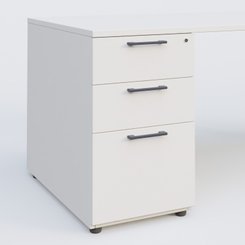 [Pas de famille] - [Pas de sous famille] - K1 Plateau droit 140x80 avec caisson porteur sous plateau mélamine à gauche. Plateau Blanc et pietement Anthracite