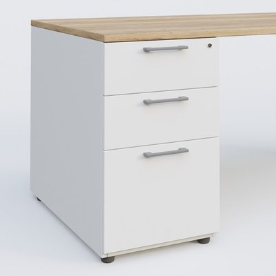 [Pas de famille] - [Pas de sous famille] - K1 Plateau droit 140x80 avec caisson porteur sous plateau mélamine à gauche. Plateau Chêne naturel et pietement Aluminium