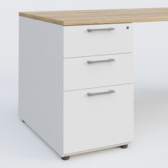[Pas de famille] - [Pas de sous famille] - K1 Plateau droit 140x80 avec caisson porteur sous plateau mélamine à gauche. Plateau Chêne naturel et pietement Aluminium