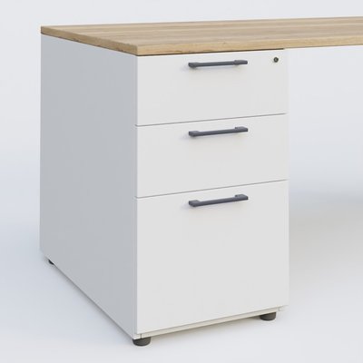 [Pas de famille] - [Pas de sous famille] - K1 Plateau droit 140x80 avec caisson porteur sous plateau mélamine à gauche. Plateau Chêne naturel et pietement Anthracite