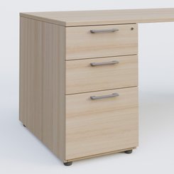 [Pas de famille] - [Pas de sous famille] - K1 Plateau droit 140x80 avec caisson porteur sous plateau mélamine à gauche. Plateau Acacia et pietement Aluminium