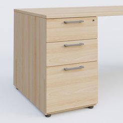 [Pas de famille] - [Pas de sous famille] - K1 Plateau droit 140x80 avec caisson porteur sous plateau mélamine à gauche. Plateau Hêtre et pietement Aluminium