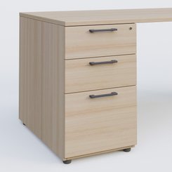 [Pas de famille] - [Pas de sous famille] - K1 Plateau droit 140x80 avec caisson porteur sous plateau mélamine à gauche. Plateau Acacia et pietement Anthracite