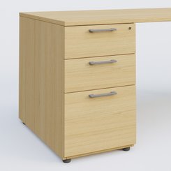 [Pas de famille] - [Pas de sous famille] - K1 Plateau droit 140x80 avec caisson porteur sous plateau mélamine à gauche. Plateau Chêne clair et pietement Aluminium