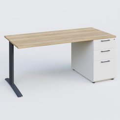 [Pas de famille] - [Pas de sous famille] - K1 Plateau droit 180x80 avec caisson porteur sous plateau mélamine à droite. Plateau Chêne naturel et pietement Anthracite