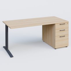 [Pas de famille] - [Pas de sous famille] - K1 Plateau droit 180x80 avec caisson porteur sous plateau mélamine à droite. Plateau Hêtre et pietement Anthracite