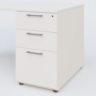 [Pas de famille] - [Pas de sous famille] - K1 Plateau droit 180x80 avec caisson porteur sous plateau mélamine à droite. Plateau Blanc et pietement Aluminium