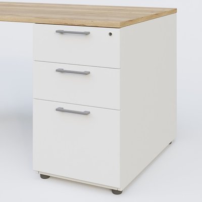 [Pas de famille] - [Pas de sous famille] - K1 Plateau droit 180x80 avec caisson porteur sous plateau mélamine à droite. Plateau Chêne naturel et pietement Aluminium
