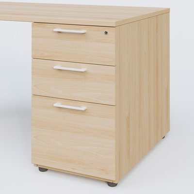 [Pas de famille] - [Pas de sous famille] - K1 Plateau droit 180x80 avec caisson porteur sous plateau mélamine à droite. Plateau Hêtre et pietement Blanc
