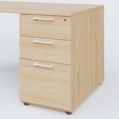 [Pas de famille] - [Pas de sous famille] - K1 Plateau droit 180x80 avec caisson porteur sous plateau mélamine à droite. Plateau Hêtre et pietement Blanc