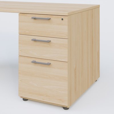 [Pas de famille] - [Pas de sous famille] - K1 Plateau droit 180x80 avec caisson porteur sous plateau mélamine à droite. Plateau Hêtre et pietement Aluminium