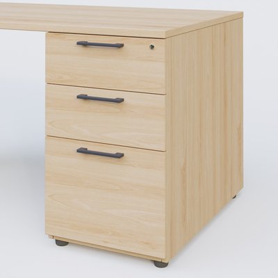 [Pas de famille] - [Pas de sous famille] - K1 Plateau droit 180x80 avec caisson porteur sous plateau mélamine à droite. Plateau Hêtre et pietement Anthracite
