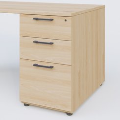 [Pas de famille] - [Pas de sous famille] - K1 Plateau droit 180x80 avec caisson porteur sous plateau mélamine à droite. Plateau Hêtre et pietement Anthracite