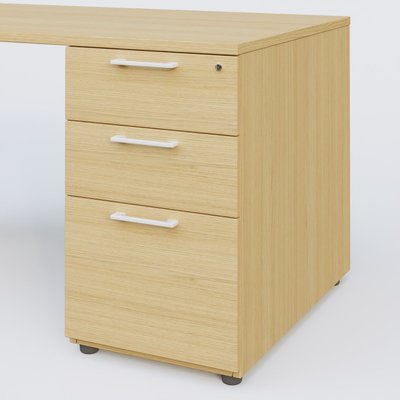 [Pas de famille] - [Pas de sous famille] - K1 Plateau droit 180x80 avec caisson porteur sous plateau mélamine à droite. Plateau Chêne clair et pietement Blanc