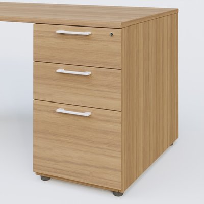 [Pas de famille] - [Pas de sous famille] - K1 Plateau droit 180x80 avec caisson porteur sous plateau mélamine à droite. Plateau Noyer et pietement Blanc