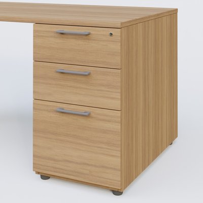 [Pas de famille] - [Pas de sous famille] - K1 Plateau droit 180x80 avec caisson porteur sous plateau mélamine à droite. Plateau Noyer et pietement Aluminium