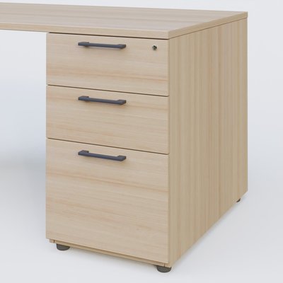 [Pas de famille] - [Pas de sous famille] - K1 Plateau droit 180x80 avec caisson porteur sous plateau mélamine à droite. Plateau Acacia et pietement Anthracite