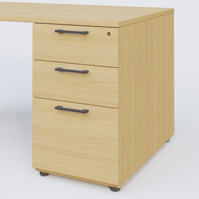 [Pas de famille] - [Pas de sous famille] - K1 Plateau droit 180x80 avec caisson porteur sous plateau mélamine à droite. Plateau Chêne clair et pietement Anthracite