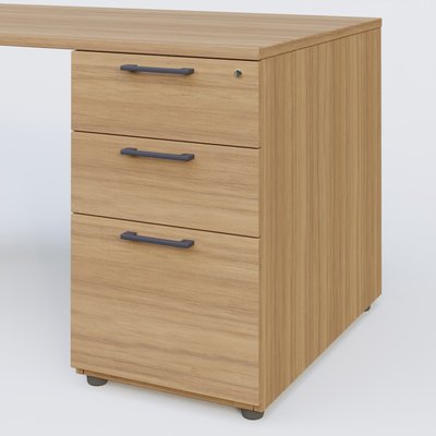 [Pas de famille] - [Pas de sous famille] - K1 Plateau droit 180x80 avec caisson porteur sous plateau mélamine à droite. Plateau Noyer et pietement Anthracite