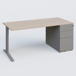 [Pas de famille] - [Pas de sous famille] - K1 Plateau droit 160x80 avec caisson métal porteur sous plateau à droite. Plateau Acacia et pietement Aluminium