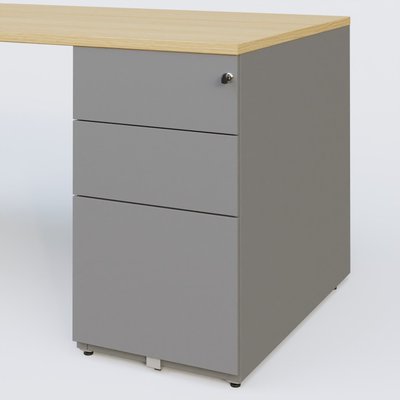 [Pas de famille] - [Pas de sous famille] - K1 Plateau droit 180x80 avec caisson métal porteur sous plateau à droite. Plateau Chêne clair et pietement Aluminium