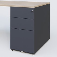 [Pas de famille] - [Pas de sous famille] - K1 Plateau droit 180x80 avec caisson métal porteur sous plateau à droite. Plateau Acacia et pietement Anthracite