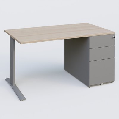[Pas de famille] - [Pas de sous famille] - K1 Plateau droit 140x80 avec caisson métal porteur sous plateau à droite. Plateau Acacia et pietement Aluminium