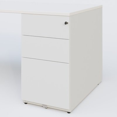 [Pas de famille] - [Pas de sous famille] - K1 Plateau droit 140x80 avec caisson métal porteur sous plateau à droite. Plateau Blanc et pietement Blanc