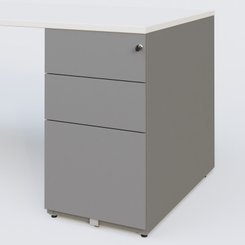 [Pas de famille] - [Pas de sous famille] - K1 Plateau droit 140x80 avec caisson métal porteur sous plateau à droite. Plateau Blanc et pietement Aluminium