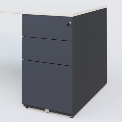 [Pas de famille] - [Pas de sous famille] - K1 Plateau droit 140x80 avec caisson métal porteur sous plateau à droite. Plateau Blanc et pietement Anthracite