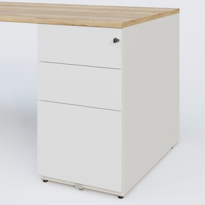 [Pas de famille] - [Pas de sous famille] - K1 Plateau droit 140x80 avec caisson métal porteur sous plateau à droite. Plateau Chêne naturel et pietement Blanc