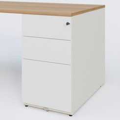 [Pas de famille] - [Pas de sous famille] - K1 Plateau droit 140x80 avec caisson métal porteur sous plateau à droite. Plateau Noyer et pietement Blanc
