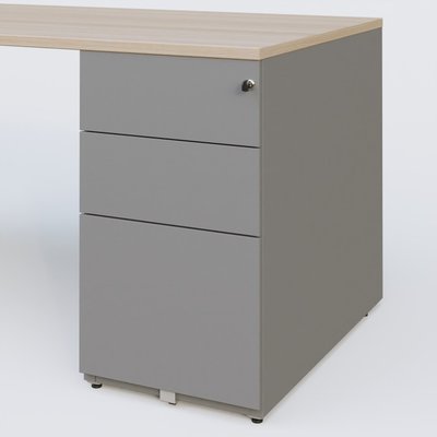[Pas de famille] - [Pas de sous famille] - K1 Plateau droit 140x80 avec caisson métal porteur sous plateau à droite. Plateau Acacia et pietement Aluminium