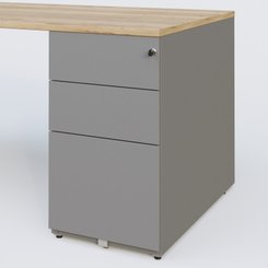 [Pas de famille] - [Pas de sous famille] - K1 Plateau droit 140x80 avec caisson métal porteur sous plateau à droite. Plateau Chêne naturel et pietement Aluminium