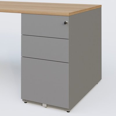 [Pas de famille] - [Pas de sous famille] - K1 Plateau droit 140x80 avec caisson métal porteur sous plateau à droite. Plateau Noyer et pietement Aluminium
