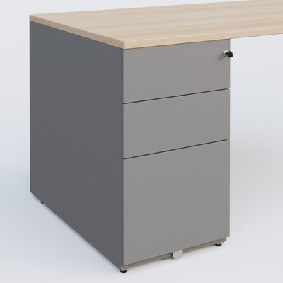 [Pas de famille] - [Pas de sous famille] - K1 Plateau droit 140x80 avec caisson métal porteur sous plateau à gauche. Plateau Hêtre et pietement Aluminium