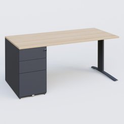 [Pas de famille] - [Pas de sous famille] - K1 Plateau droit 180x80 avec caisson métal porteur sous plateau à gauche. Plateau Hêtre et pietement Anthracite