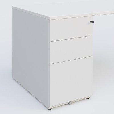 [Pas de famille] - [Pas de sous famille] - K1 Plateau droit 180x80 avec caisson métal porteur sous plateau à gauche. Plateau Blanc et pietement Blanc