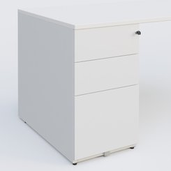 [Pas de famille] - [Pas de sous famille] - K1 Plateau droit 180x80 avec caisson métal porteur sous plateau à gauche. Plateau Blanc et pietement Blanc