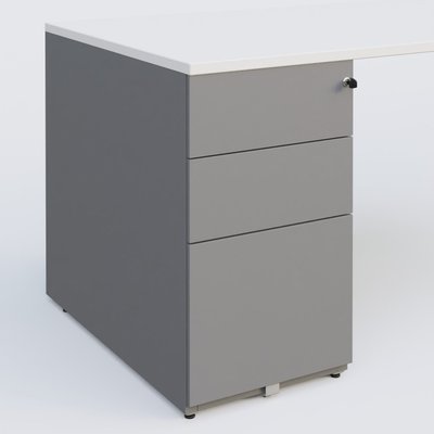 [Pas de famille] - [Pas de sous famille] - K1 Plateau droit 180x80 avec caisson métal porteur sous plateau à gauche. Plateau Blanc et pietement Aluminium