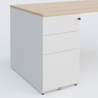 [Pas de famille] - [Pas de sous famille] - K1 Plateau droit 180x80 avec caisson métal porteur sous plateau à gauche. Plateau Hêtre et pietement Blanc